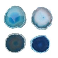 4Pcs Agate Slice Blue Agate Coaster Teacup Tray Decorative Design Stone Coaster Gold Edges Home Decor Gemstone Coaster