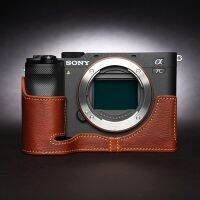 สำหรับ Sony A7C A7 C กล่องเคสโทรศัพท์กันกระแทกผิวฐานเคสหนังภาพถ่ายทำด้วยมือเคสกระเป๋าหนังวัวหนัง PU แท้สำหรับถ่ายรูป