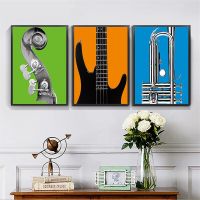 HAOCHU Modern Music Instrument Cool Guitar Canvas Painting Coffee Shop Bar Wall Decor Music Room Studio Wall Art Pictures Drawing Painting Supplies