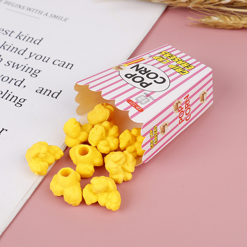 JOYOUSNESS 22 Popcorn Shaped Eraser And Ten Pencils Pencil-Top Kids School Stationery Student Prizes Hot Kawaii Boxed Modeling Erasers Creative Interesting Lovely 