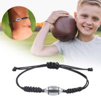 Rugby Bracelet Adjustable Rugby Charm Alloy Bracelet Boys Girls Youth Gift Hand Woven Rope Rugby Sports Bracelet Team Player Charms and Charm Bracelet