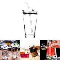 Travel Glass Coffee Cup With Non-Slip Cover Glass With Straws Cute Household Glass Cup With Scale 450Ml