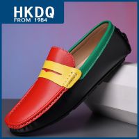 HKDQ Fashion Red Casual Leather Moccasins Men Summer Breathable Mens Loafers Soft Comfort Slip-on Driving Shoes Men Big Size 48