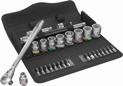 Wera 05004048001 8100 SB 8 Zyklop Metal Ratchet Set with Switch Lever, 3/8" Drive, Metric, 29 Pieces 4013288173928 3/8"-24 thread size, h3 tolerance