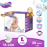 Tã bỉm dán Dry-Pro siêu mềm nhập khẩu Malaysia size L 9kg - 13kg - Gói 20