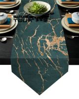 Marble Lines Cracks Texture Green Golden Metal Table Runner Table Flag Home Party Decorative Tablecloth Table Runners