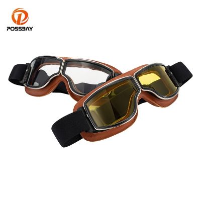 POSSBAY Motorcycle Men Glasses Vintage Leather Goggles Motocross Riding Glasses Classic Helmet Goggles Universal for Harley