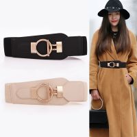 New Design Waist Seal Women Big Gold Buckle Belt Fashion Wide Elastic Waistbands HOT Black Beige Cummerbunds For Dress Coat Gift Belts