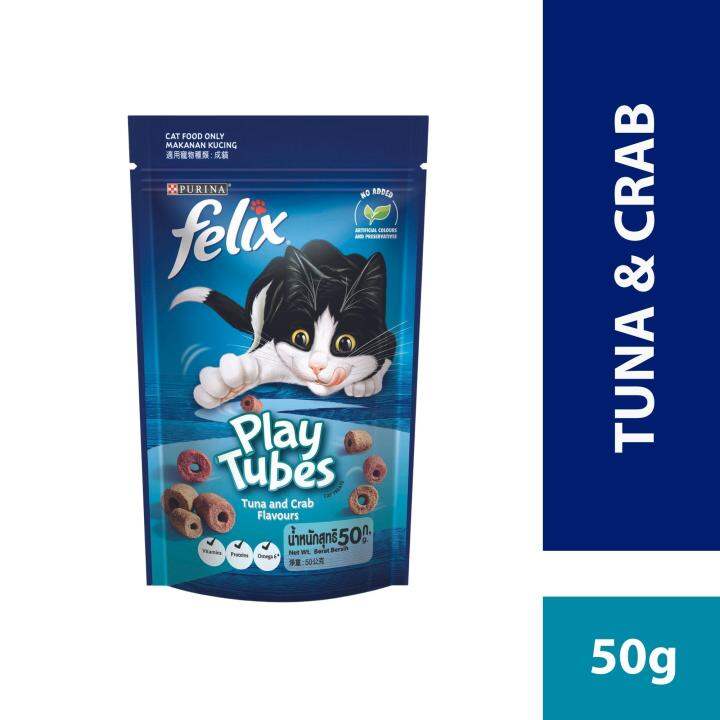 FELIX® Play Tubes, Tuna & Crab (1 x 50g Bag) Dry Cat Treats/Snek