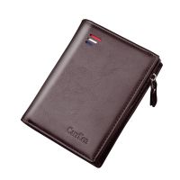 Business Men 39;s Leather Wallet Short Slim Men 39;s Wallet Zipper Coin Purse Credit Card Holder Bifold Wallet RFID Anti-Theft Brush