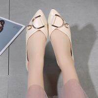 Womens Flat Shoes R Solid Color Pointed Toe Metal Buckle Thick Heels