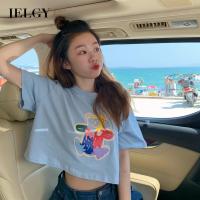 IELGY Graffiti Bear เสื้อยืดแขนสั้นคอกลมทรงหลวมผู้หญิง