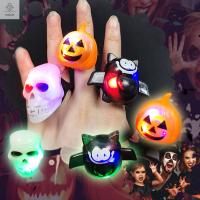 KISSCAT halloween accessories ฮาโลวีน ของขวัญ สีสัน สำหรับผู้หญิง ผู้ชาย ฟักทอง Dimmer Antistress ปาร์ตี้ ผี เครื่องประดับปาร์ตี้ฮาโลวีน แหวนนิ้วสไตล์เกาหลี ไฟ LED เรืองแสง แหวนฮาโลวีนหญิง