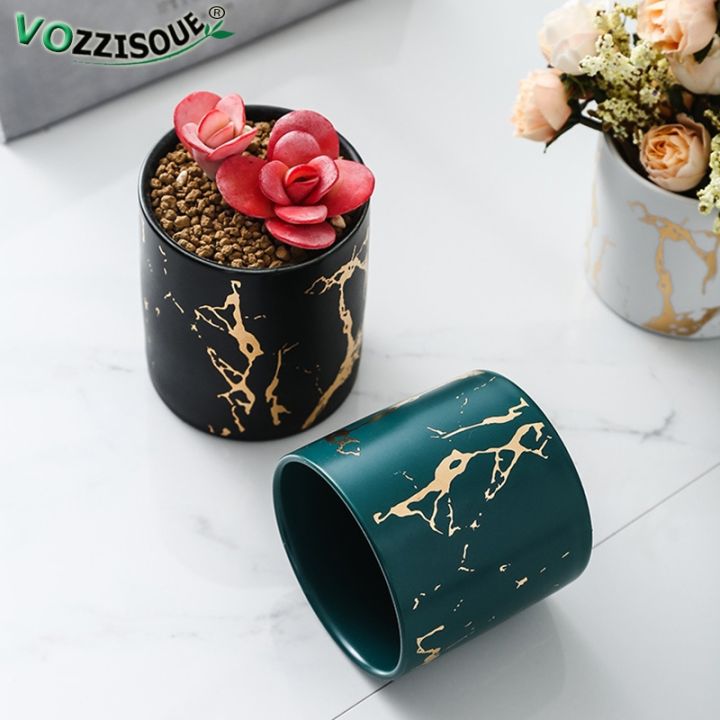 cc-ins-marble-gold-pattern-succulent-round-pot-iron-flowerpot-makeup-holder-hydroponic-set