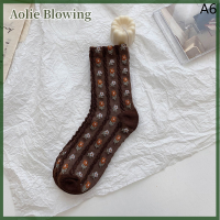 Aolie การ์ตูนน่ารักถุงเท้าสัตว์พิมพ์หมีกีฬาญี่ปุ่นแฟชั่น Kawaii Women cotton designer Rhombus Girl SOCKS