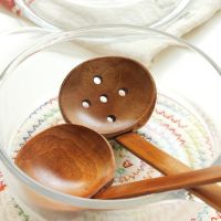 ◇ Long Handle Wooden Spoon Large Hot Pot Colander Oil Spoon Household Log Tableware Ramen Spoon