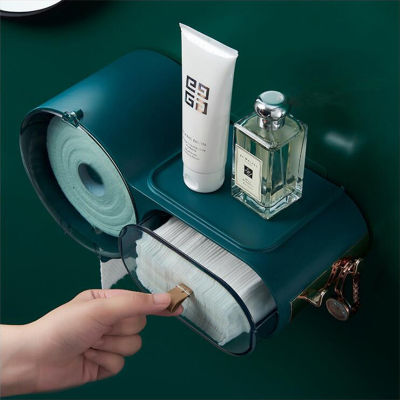 Creative Waterproof Toilet Paper Holder Tissue Box Wall Mounted Punch Free Multifunction Bathroom Storage Box Tray Organizer