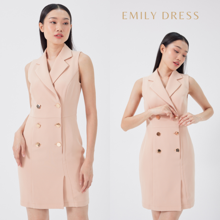 all-beaute-เดรสทำงาน-เดรสแขนกุด-emily-dress-เดรสสีเบจ