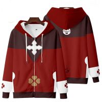 Adult and Kids Genshin Impact Cosplay Amber Lisa Kaeya Klee Diluc Venti Keqing 3D Print Hoodie Zipper Coat for Men Women