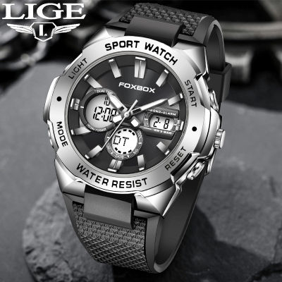 LIGE แบรนด์หรูนาฬิกาข้อมือผู้ชายทหารดิจิตอลกีฬานาฬิกาสำหรับผู้ชายสายรัดซิลิโคนควอตซ์นาฬิกาชาย Relógio Masculino