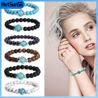 HOTSUN56 2PCS ต้นสนสีขาว สร้อยข้อมือลูกปัดเทอร์ควอยซ์ เครื่องประดับรักษารักษา ปรับเชือกยางยืด กำไลข้อมือหินธรรมชาติ แฟชั่นสำหรับผู้หญิง ของขวัญเครื่องประดับอัญมณี กำไลหินภูเขาไฟ สำหรับผู้หญิง