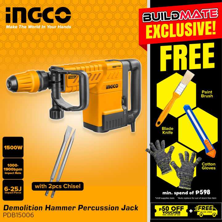 INGCO 1500W Jack Demolition Hammer Chipping Gun Concrete Breaker