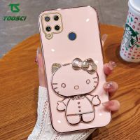 Toosci น่ารักหรูหราเฮลโลคิตตี้เคสเคสโทรศัพท์แบบตั้งได้เคลือบกระจกแต่งหน้า C12นิ่ม C11เคสสำหรับ Realme C15 C17 Realme C20 C21Y C25Y C31 C30 Realme C35 C53 C51 C55 Realme Narme Narzo 20 Narzo 30A Narzo 50i นายก Narzo 50A นายก