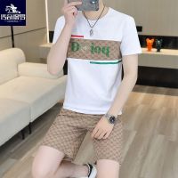 【Hot Sale】 Mens and Leisure Thin Section Round Neck T-shirt Half Sleeve Shorts Set