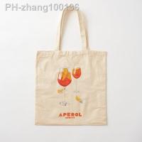 Aperol Spritz Cotton Canvas Bag Reusable Handbag Fashion Unisex Printed Fabric Tote Ladies Designer Foldable Grocery Travel