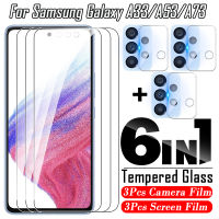 สำหรับ Samsung Galaxy A73 5G 6 In 1 3Pcs กระจกนิรภัยหน้าจอ Protector ฟิล์ม + 3Pcs HD กล้องเลนส์สำหรับ Samsung Galaxy A53 A33 A23 A13 M23 M33ฝาครอบกระจกนิรภัยใสหลังฟิล์มเลนส์