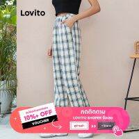 Lovito กางเกงขากว้าง เอวสูง ลายทาง L02064 (Blue)