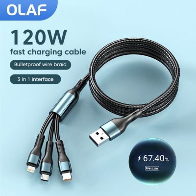 Olaf 120W 5A 3 in 1 Fast Charging Cable Micro USB Type C Cable For iPhone Samsung Huawei Xiaomi Phone Charger USB C Data Cable Cables  Converters