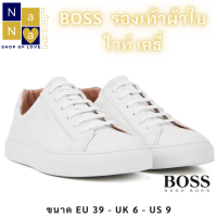 BOSS (ฮิวโก้ บอส) ไวท์ เคธี่ รองเท้าผ้าใบหนังสีขาว ทรงโลว์คัท ที่ข้อเท้า รองเท้าผ้าใบสตรีพรีเมี่ยม ทรงอิตาลี่ ทรงเพรียว ซับในด้วยหนัง