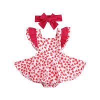 FOCUSNORM Valentines Day Lovely Infant Baby Girls Bodysuits Headband Love Heart Print Ruffles Short Sleeve Jumpsuits