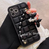 เคสโทรศัพท์ Realme 11 Pro+ Plus C51 C53 C55 NFC C30s C30 C31 C33 C35 4G 5G เคส ปลอกซิลิโคนนิ่มสี่เหลี่ยมสีดำกันกระแทกพร้อมตุ๊กตาสุนัขน่ารักสร้อยข้อมือไข่มุก Case 2023