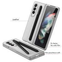 Pen Pocket Leather Phone Cover For Samsung Galaxy Z Fold 3 Case Ultra-thin Anti-Fingerprint Luxury Shockproof Shell