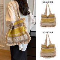 Summer large-capacity commuting niche design one-shoulder tote bag ladies 2023 new wool knitting woven bag 【QYUE】