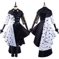 Cruella De Vil Kuila ครึ่งสีดำครึ่งชุดสีขาวชุดฮาโลวีน Carnival ชุดราตรีเสื้อผ้า