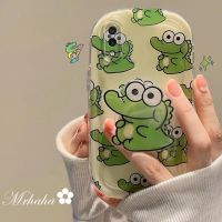 เคส Mrhaha + แป้นหูช้างสำหรับไอโฟน14 13 12 11 Pro Max 12 X XR Xs Max 8 7 6S Plus SE 2020 Ins เคสป้องกันซิลิโคนแฟชั่นทำจากหนังจระเข้สีเขียวน่ารักใสสวยเรียบง่าย?คลังสินค้าพร้อม?