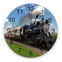 Train And Railway Travel 3d Wall Clock Modern Design Farmhouse Decor Kitchen Vintage PVC Round Clock Living Room Decoration