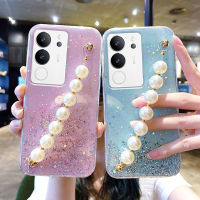 เคสโทรศัพท์Vivo V29 5G พร้อมห่วงโซ่ไข่มุกหรูหราสายคล้องมือเลื่อมระยิบระยับการออกแบบท้องฟ้าเต็มไปด้วยดวงดาวปลอกยางนิ่มโปร่งใสเคส Vivo V29 5G เคสโทรศัพท์แฟชั่น