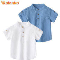 Rolanko เสื้อเชิ้ตลำลอง2-7ปีสำหรับเด็กผู้ชายเสื้อยืดฤดูร้อนแขนสั้นเสื้อทางการสำหรับงานแต่งงานวันเกิดชุดสีขาวสีฟ้า