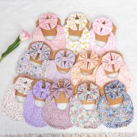 【CW】 2Pcs/Set Printed Round Baby Bibs Cotton Saliva Big Bow Elastic Hair Bands Boys Feeding Burp Cloths