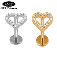 16G เจาะ Labret Lip Stud G23 Titanium Heart Shaped Zircon ภายในเกลียวต่างหูกระดูกอ่อน Tragus Body เครื่องประดับ