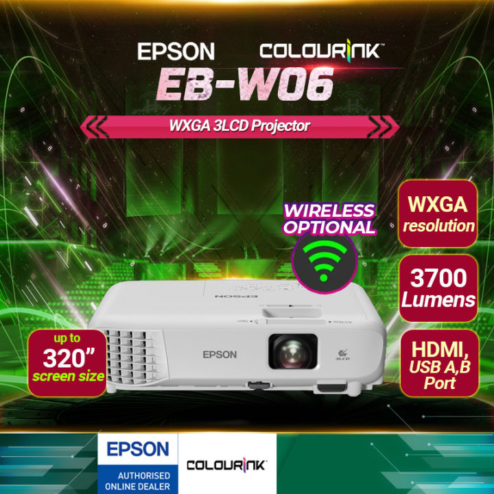 Epson EB-W06 Projector WXGA 3700 3LCD Lumens High Resolution