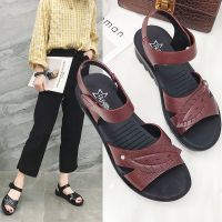 Summer Fashion Genuine Leather Ladies Sandals middle-aged non-slip flat comfortable old shoes large size Soft bottom women shoes