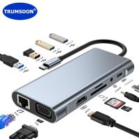 Trumsoon USB C ฮับ RJ45 Ethernet HDTV VGA ประเภท C USB 3.0 2.0การ์ดความจำแท่นเครื่องอ่านการ์ดสำหรับ Macbook Ipad S20 Dex Switch PS5