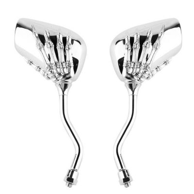 1 Pair Of Left And Right Universal Motorcycle Scooter Rearview Mirror Chrome Plated Skull Hand Modified Motorcycle Side Mirror Mirrors