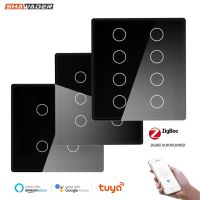 ◄۩ Shawader Zigbee 4x4 Brazil Touch Sensor Glass Panel Light Switch Tuya Smart Life App 4/6/8 Gang Remote by Alexa Dot Google Home