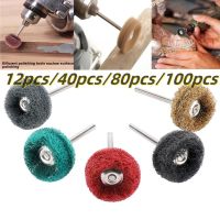 100pcs Nylon Mini Drill Abrasive Brush 3mm/2.35mm Shank Buffing Polishing Wheel Rust Remover for Dremel Rotary Tool Accessories Cleaning Tools